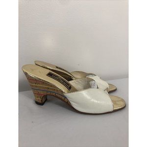 Jack Rogers Shoes 8.5 Wedge Vintage Open Peep Toe Cork Heels Cream White Retro
